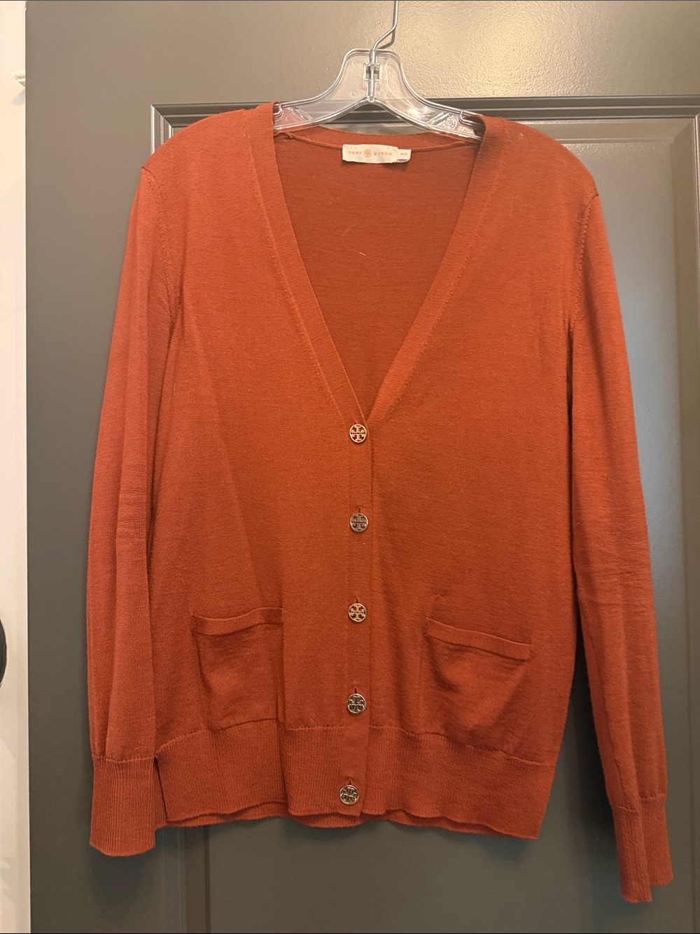 Tory Burch Rust Button-Front Lightweight Cardigan Wool